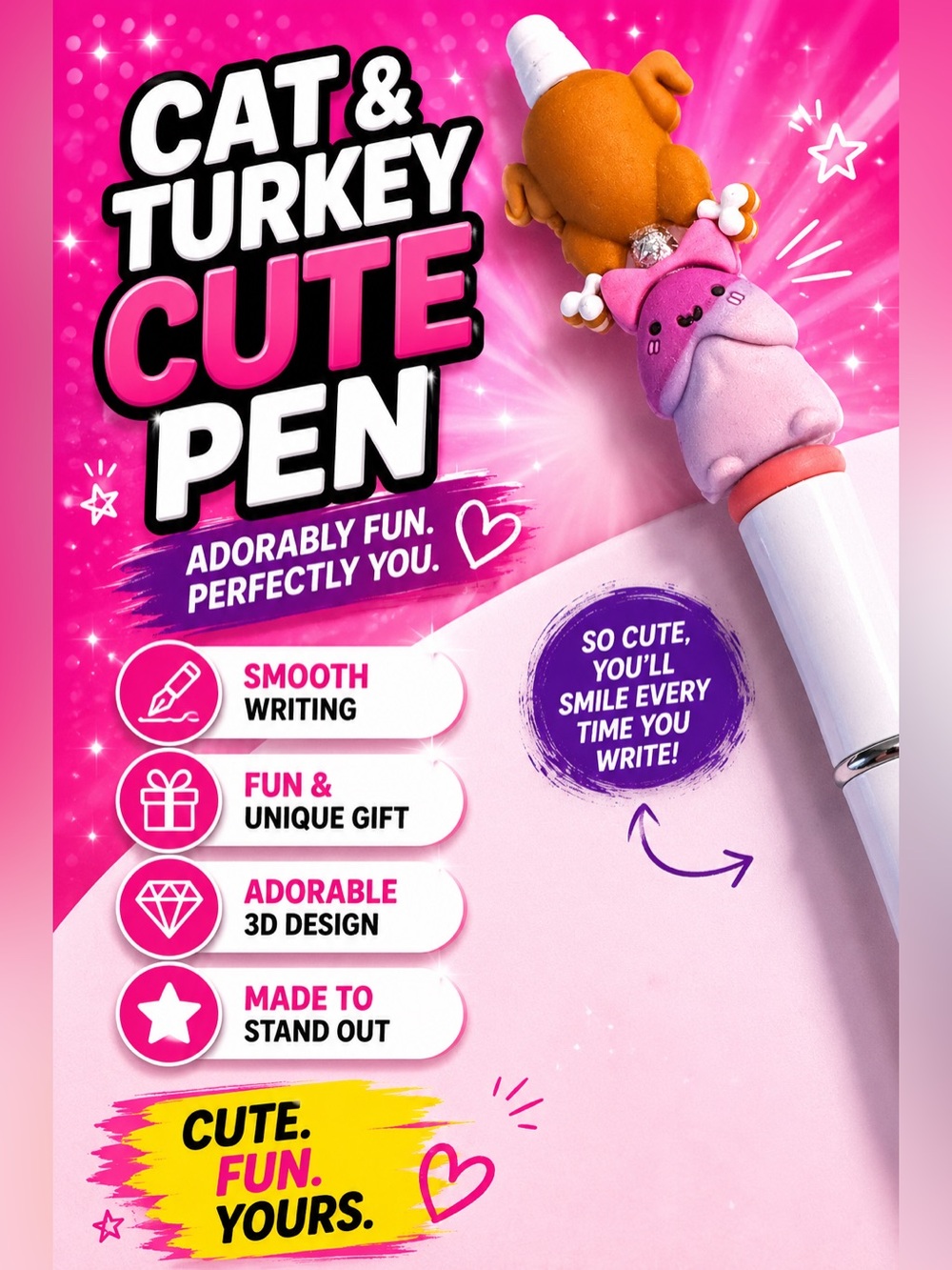 Funny Hand Crafted Pink dck & Turkey Novelty Pen